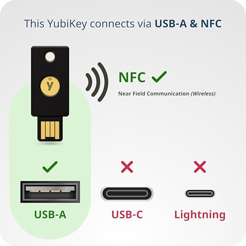 Yubico - YubiKey 5 NFC - Multi-Factor authentication (MFA) Security Key and Passkey, Connect via USB, FIDO Certified - Protect Your Online Accounts (USB A - NFC)