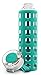 Ello Syndicate Glass Water Bottle with One-Touch Flip Lid and Protective Silicone Sleeve and Carry Loop, BPA Free, Dishwasher Safe, Blue Tide, 20oz