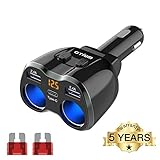 USB C Car Charger, 2 Sockets Cigarette Lighter Splitter 12/24V 80W Dual USB Type-C Ports Separate Switch LED Voltage Display Built-in Replaceable 10A Fuse Compatible Mobile Cell Phone GPS Dash Cam