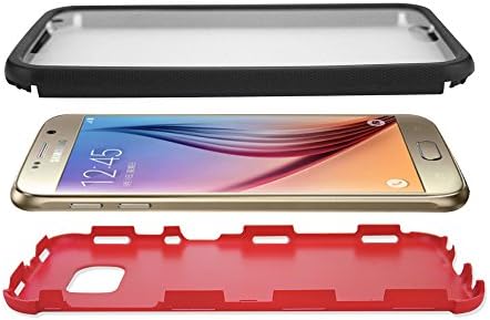 FaNepo - Galaxy S6 Case with Built-in Screen Protector, Full-body Proctective Water-resistant Cover for Samsung S6 Smart Phone, Slim Hybrid Shockproof Dual Layers Impact Resistant TPU Bumper Red