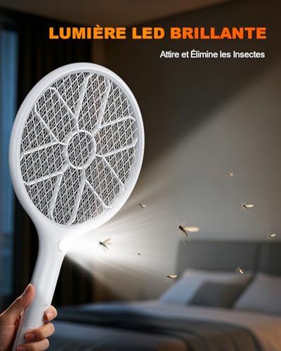 Mohard Electric Insect Racket, 4000V USB Rechargeable Fly Swatter, 3-Layer Safety Grid & LED Light, Lightweight Mosquito Racket for Indoor, Outdoor, Garden & Camping