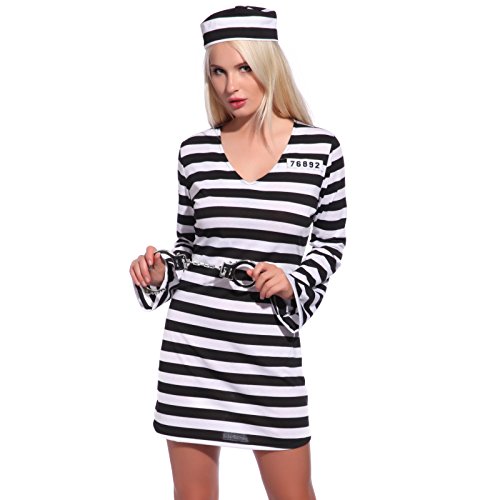 Fashoutlet Women Ladies Jail Prisoner Convict Striped Uniform Cosplay Costume