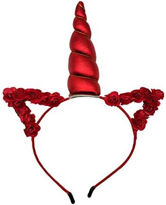 Sanrich Flowers Unicorn Headband Tutu Costume Accessories Unicorn Theme Party Supply Photo Booth Props (red)