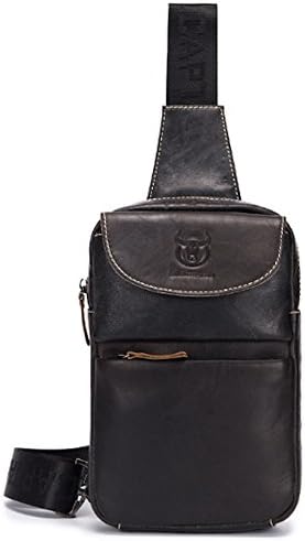 AIK Men's Sling Bag Genuine Leather Chest Shoulder Backpack Cross Body Purse Water Resistant Anti Theft For Travel Hiking School (Black)