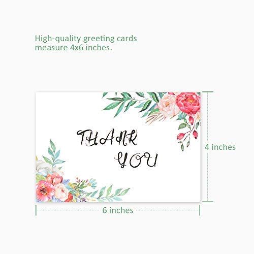 D-FantiX 4x6 Floral Thank You Cards, 12 Design Thank You Notes Bulk Blank Inside for Baby Bridal Shower Wedding Birthday Business Thank You Card with Envelope and Stickers 48Pcs Assorted Pack