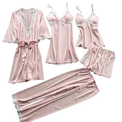 Letdown Women Lingerie Satin Lace Chemise Nightgown Plus Size Pajamas Nightdress Five-Piece Suit