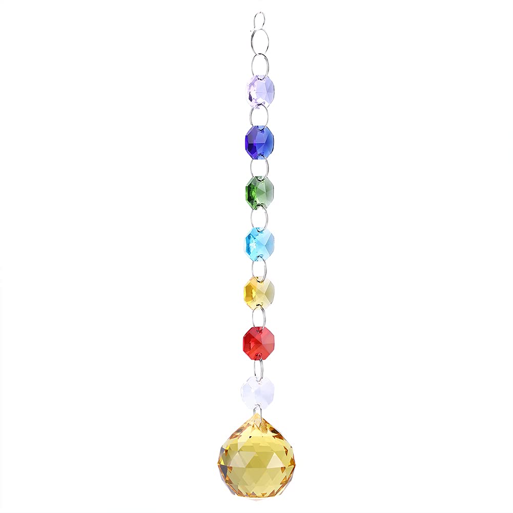 Hanging Pendant Rainbow Sun Catcher Crystal Prism String Beads Window Decor for Xmas Christmas Yellow Glass Chandelier Lamp Home Garden Outdoor Decoration