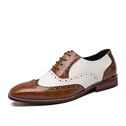 HuitJours Men Brogues Wingtip Lace up Brown White