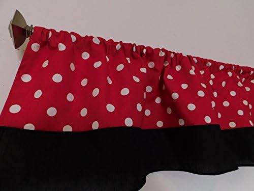 Red with white polka dots, solid black valance curtain . Mini Mouse Disney Colors Window treatment decor, Bedroom, dorm, Kids, children, nursery , home touch decor. 54 " wide.