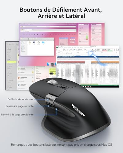 TECKNET Bluetooth Mouse, Ergonomic Wireless Mouse with 3 Modes (BT5.0/5.0+2.4G), Rechargeable, 4800 DPI Adjustable with Side Wheel Silent Mouse for Computers, Mac, PC, Windows, Black