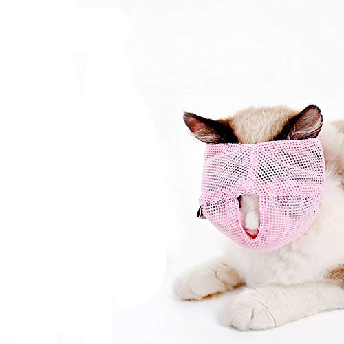 Tcplyn Premium Quality Multifunctional Anti bite Cat Muzzle Breathable Pet Mesh Muzzle Prevent Cats from Biting and Chewing L Size Pink Pet Supplies