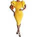 Bodycon4U Women's Ruffle Sleeve Round Neck Bodycon Club Party Cocktail Evening Wedding Pencil Midi Dress Yellow L