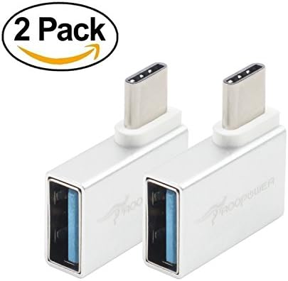 Type-C USB-C Adapter OTG for Macbook Pro 2016/17 4 USB-C Ports Side by Side,Roopower Angled 90 Degree USB C 3.1 to USB-A 3.0 Adapter Aluminum for Samsung Galaxy Note 8, S8 etc Silver 2-Pack