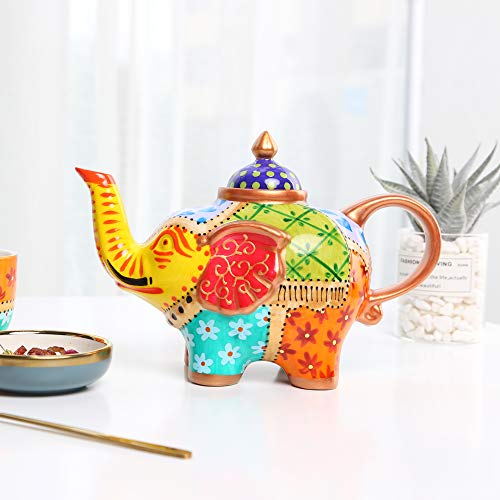 Doramie 800ml Ceramic Teapot with Handpainted Craft, Gold Rim Porcelain