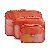 pack all 3 Pcs Breathable Mesh Packing Cubes Set Travel Luggage Packing Organizers Durable Storage Bags Clothing Sorting Packages for Travel (Orange)