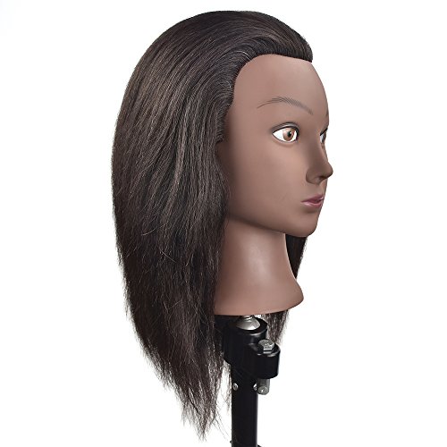 Afro Mannequin Head 100% Real Hair Hairdresser Training Head Manikin Cosmetology Doll Head (Table Clamp Stand Included)