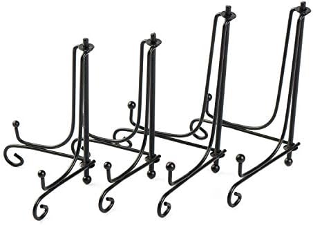 Syihaos 4 Pack Iron Display Stand Black Iron Easel Plate Display Photo Holder Stand Displays Picture Frames Cookbooks Decorative Plates,4 Inch and 5 Inch