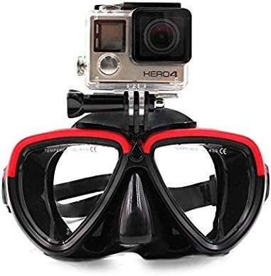 TELESIN Silicone Diving Glasses with Storage Bag and Bolt Diving Mask Scuba Snorkel Swimming Goggles for GoPro Hero 5 4 3 2 1 Dazzne P2, Xiaomi Yi 1, Xiaomi yi 2(4K) action cameras etc (Red)