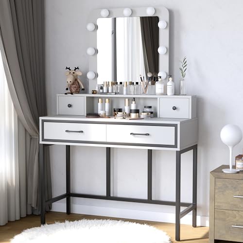 RoyalCraft Vanity Desk with Mirror and Lights, Makeup Vanity with 3 Color Dimma…