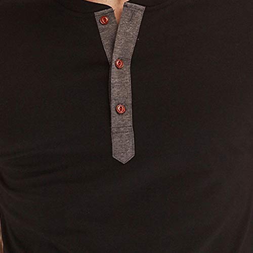 Men's Casual Vintage Short Sleeve Raglan Henley Shirts Baseball T-Shirt (XXL, Black)