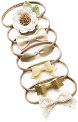 Baby bows and headbands, Soft nylon, newborn to toddler, Flower hair accessories, Variety Pack, MADE IN USA