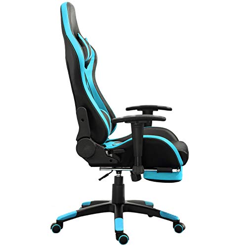 Samincom High Back Large Size PU Leather Gaming Chair Racing Style Chair Office Chair Executive and Ergonomic Style Swivel Chair with Extra Soft Headrest & Lumbar Cushion & Footrest (Black/Lake Blue) - Thumbnail 3