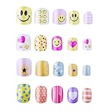 128PCs Different Nails 28 Sizes Smiling face Candy Cute Carton Children False Nails For Children's Day