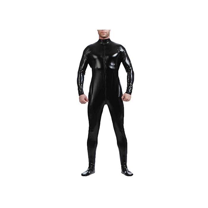 Buy IWEMEK Men Leather Jumpsuit Wet Look Metallic Long Full Bodysuit