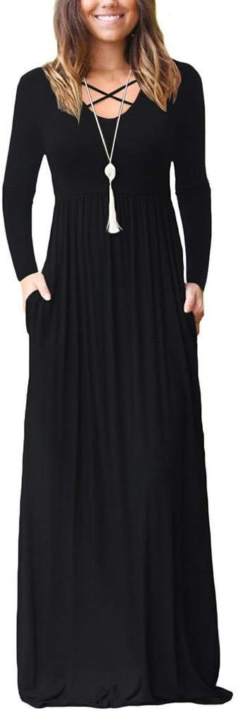 Women's Sleeveless Racerback Maxi Dresses with Pockets Plain Loose Long Dress