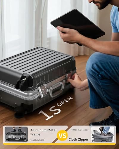 LUGGEX Suitcase Trolleys Aluminium Frame, Small Suitcase without Zip, Sturdy Hard Case Travel Suitcase Made of Polycarbonate with 4 Wheels, TSA Lock (Black, 55.8 x 37 x 24 cm, 36 L)
