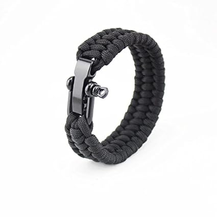 Xiufen Sports Survival Rope Paracord Bracelet Outdoor Camping Hiking Steel Shackle Buckle Black 9 inches (23cm)