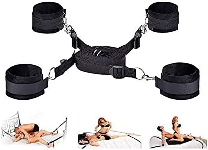 Adjustable Straps Set Kit with Soft and Comfortable Wrist Ankle Cuffs for Women Couples - Fit Almost Any Size Mattress, Black