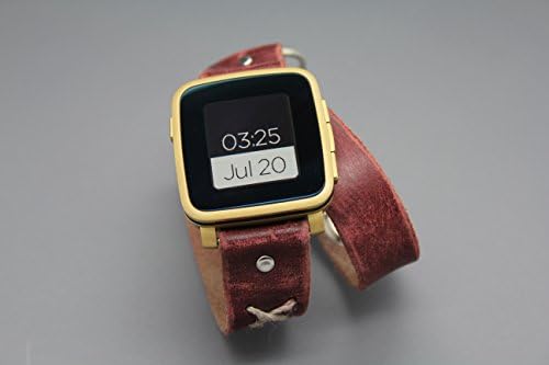 Pebble Time Steel smart watch double wrap leather and metal handmade watch band