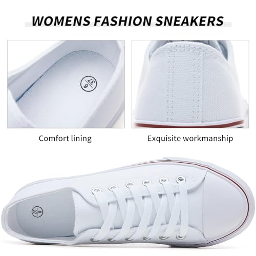 FRACORA Womens White Canvas Sneakers Low Top Canvas