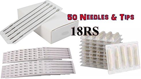 50 Pieces Disposable Assorted Sterilize Tattoo Needles and Tips 18RS