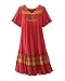 National Women's Santa Fe Border Print Dress - Short-Sleeve Pullover Dress - Easy-Care 100% Crinkle Cotton, Side Pockets, Festive Print, Paprika, 1X