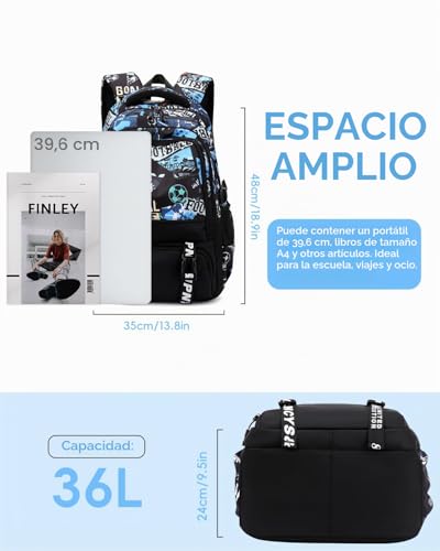 Tanou Teenage Boy Backpack, Football School Backpacks for Kids | 12+ years, Large Backpack for College and High School in Nylon, Black/Blue