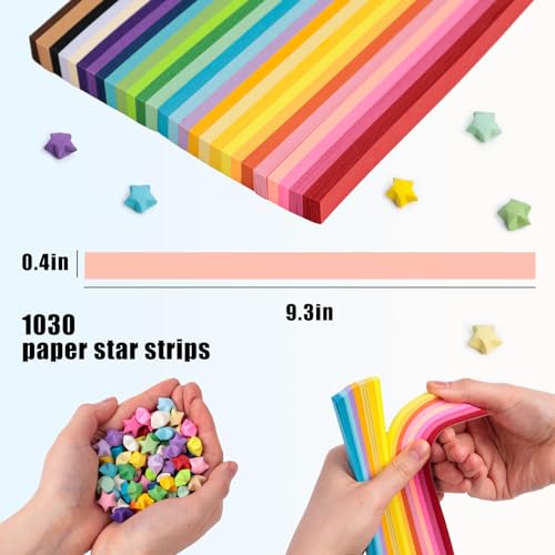 Koogel 1030 Sheets Origami Star Strips, 27 Colors Lucky Star Paper Double Sided Origami Paper Star Paper Strip for DIY Crafts Art School Supply