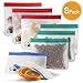 8 Extra-Thick Reusable Food Storage Bags [3 Large, 3 Sandwich, 2 Snack] Eco-friendly Reusable Sandwich Bags, BPA-Free Reusable Ziplock Bags, FDA Grade Reusable Snack Bags