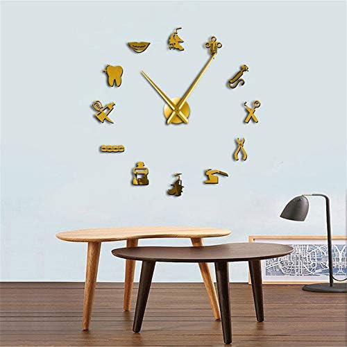 Shuangklei Dentist Diy Giant Wall Clock Dental Doctor Wall Clock Big Needle Mirror Office Decor Gift Doctor Art