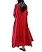 ZANZEA Ladies V-Neck Button Cotton Line Loose Long Maxi A-Line Irregular Hem Dress (12, red)