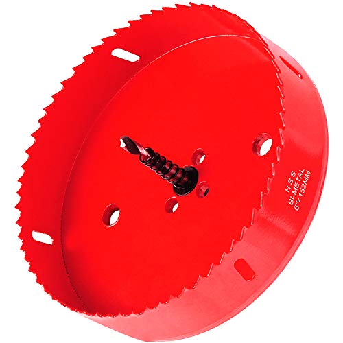Eliseo 6 Inch 152mm Hole Saw Blade For Cornhole Boards , Corn Hole Drilling Cutter With Hex Shank Drill Bit Adapter For Cornhole Game , Carbon Steel & BI-Metal Heavy Duty Steel( Red )
