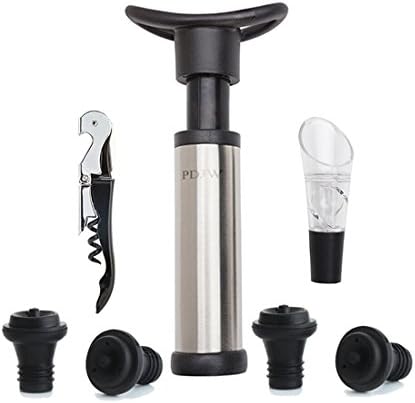 Vacuum Wine Saver Pump with 4 Vacuum Bottle Stoppers,Stainless Steel Waiters Corkscrew,Wine Aerator Pourer,Packaged in a Stylish Gift Box