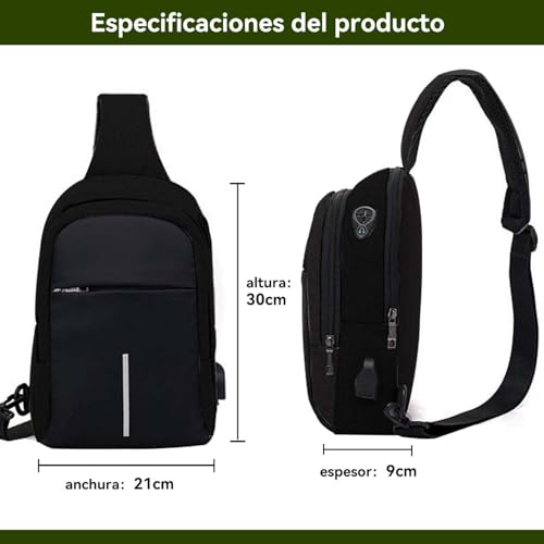 Mochila Cruzada Multifuncional para Hombre,Mochila unisex,Bolso de bandolera Impermeable con Puerto de Carga USB y de Auriculares,bandolera hombre,para Senderismo,Deportes,Actividades al Aire Libre