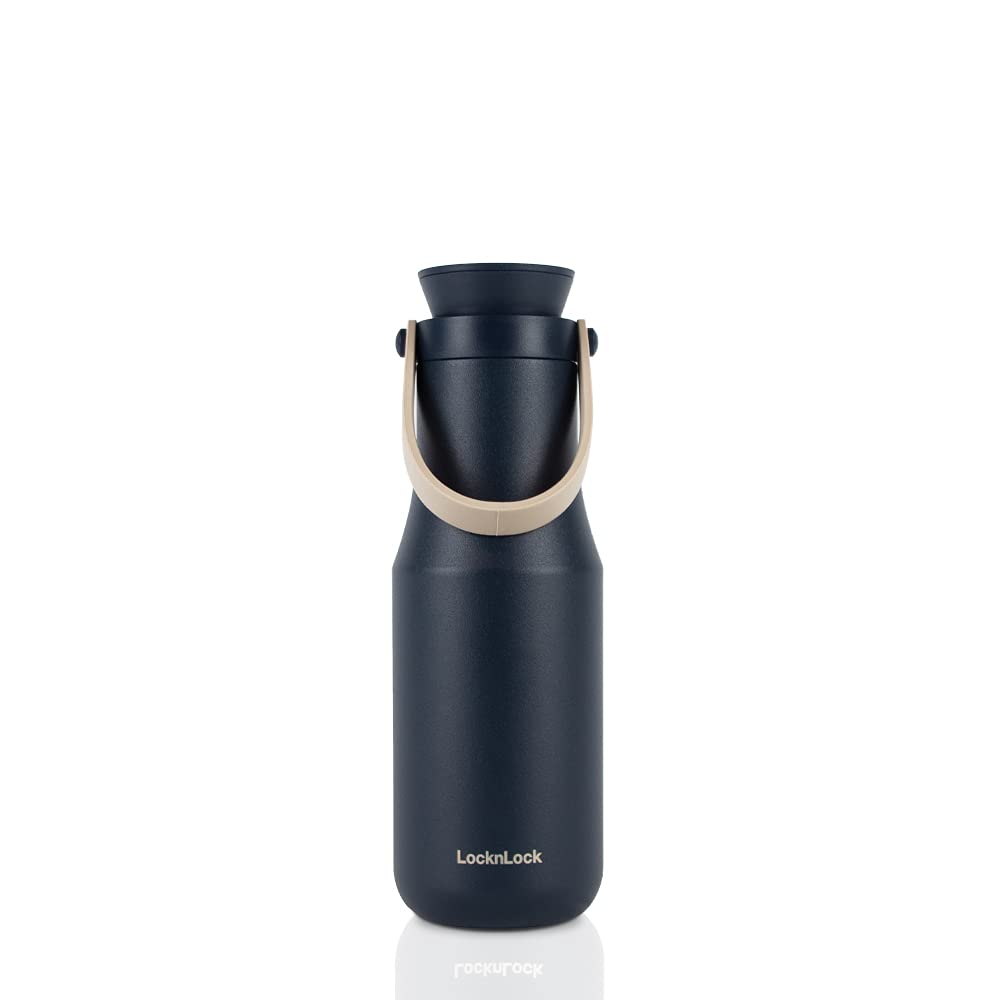 LocknLock Metro Bottle Double-Wall Insulated Stainless Steel with Silicone Handle, 16 oz, Navy