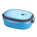 SODIAL Insulated Lunch Box Stainless Steel Food Storage Container Thermo Server Essentials Thermal (Single Layer, Blue)