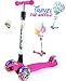 OUTON Scooter for Kids 3 Wheel Kick Scooter for Toddler Girls Boys, Lean to Steer, 4 Adjustable Height, Light Up Wheels for Children Age 3-14 (Rose Pink)