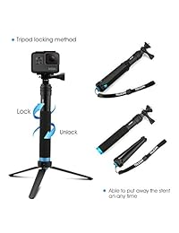 AFAITH - Polo para GoPro (aleación de aluminio, trípode con soporte estable, monopie portátil a prueba de agua, para cámara de acción GoPro Hero 7 6 5 4 Xiao Yi)