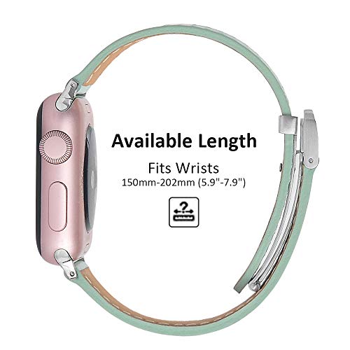 hooroor Leather Bands Compatible Apple Watch Band 38mm 40mm Accessory Replacement Wristband Sport Strap for Iwatch Nike+, Series 4 3 2 1, Edition, Stainless Steel Metal Buckle (Teal-38 mm 40mm)