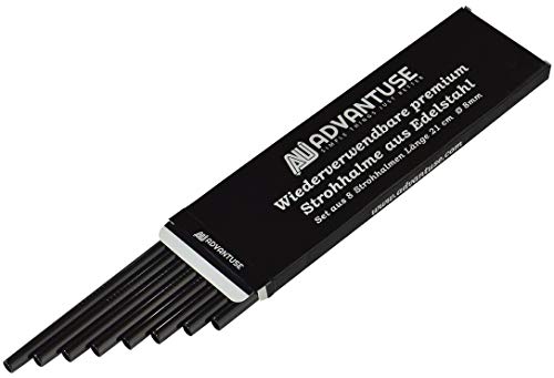 ADVANTUSE - Wiederverwendbare Edelstahl Strohhalme, schwarz - Set 8 STK. - Länge 21cm Durchmesser 8mm… – Bild 3